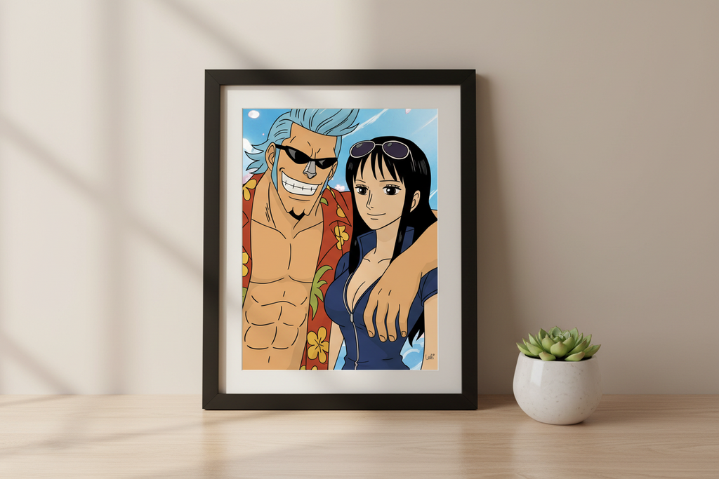 Two animated characters with sunglasses against a blue sky background