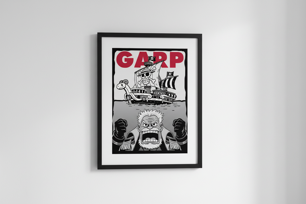 Cartoon character with a ship and 'Garp' text in the background