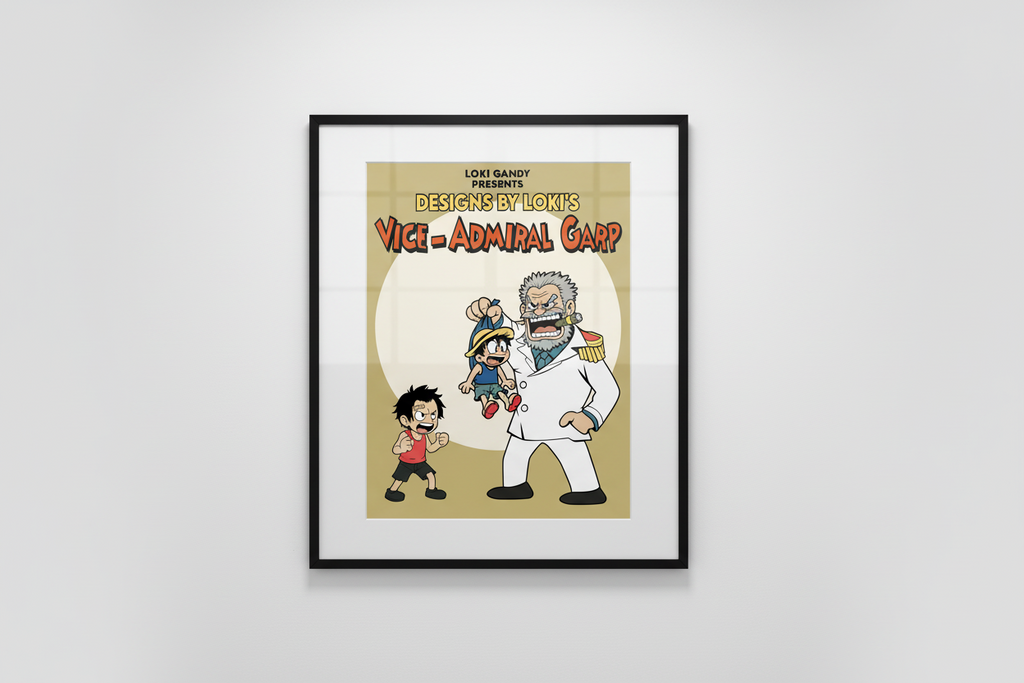 Cartoon book cover featuring a character in a lab coat and another character, with text about 'Vice Admiral Garp' inspired by One Piece.
