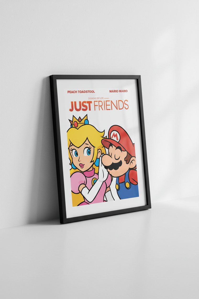 Cartoon characters resembling Princess Peach and Mario from 'Super Mario' series on a white background.
