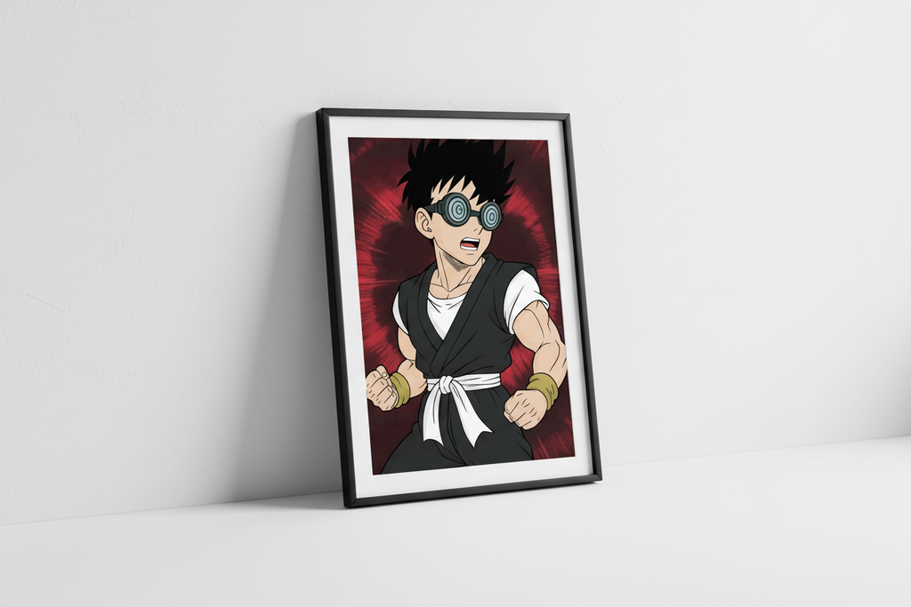 Animated character in a martial arts pose with a red background