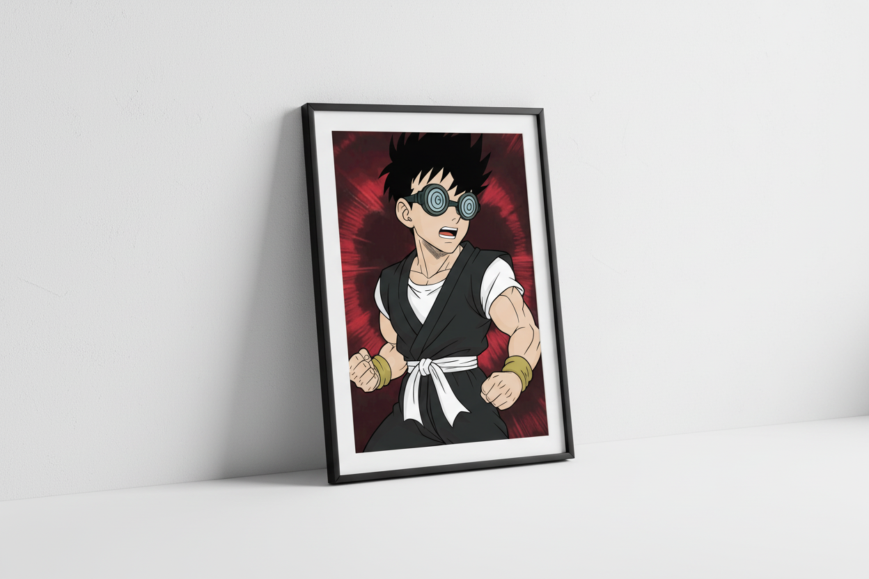 Animated character in a martial arts pose with a red background