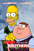 Cartoon characters Homer Simpson and Peter Griffin from 'Step Brothers' movie poster.