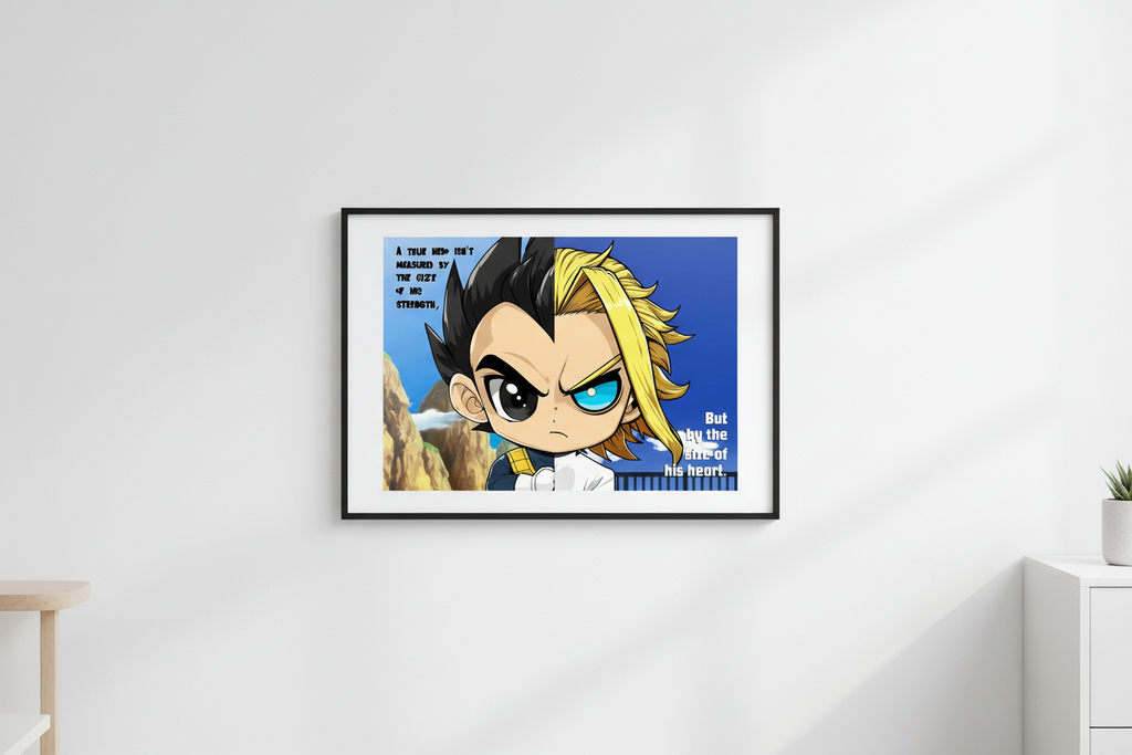 Cartoon character with spiky hair and blue eyes against a mountainous background with text.