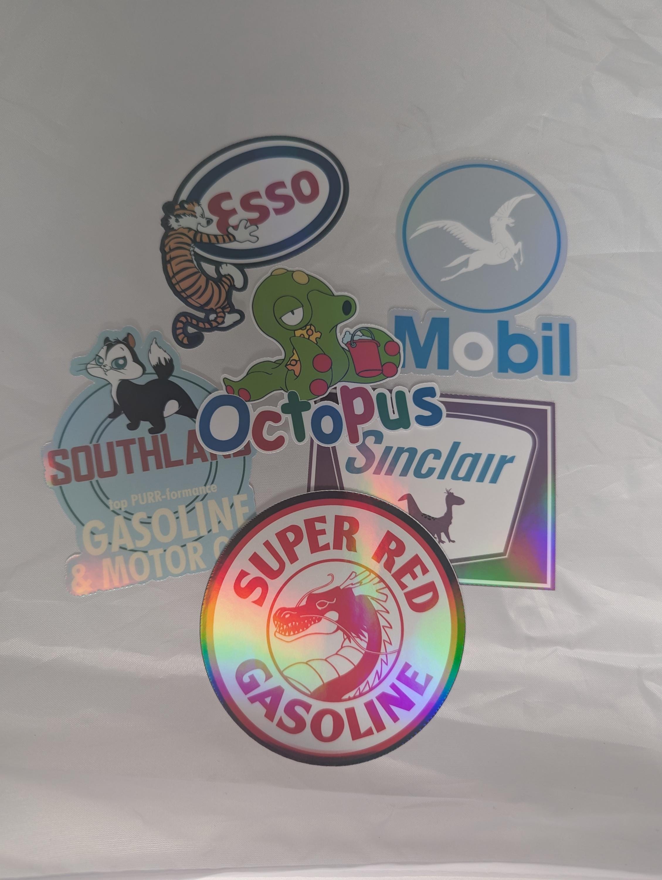 Pop Culture Mascot Sticker Set: Gas, Oil, Car Wash (6 Stickers)